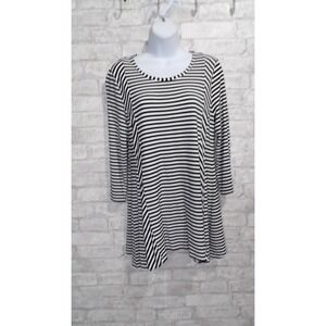 Chico's Tunic Top Pullover Soft Stretch Knit Black White Striped Size 0 US Small